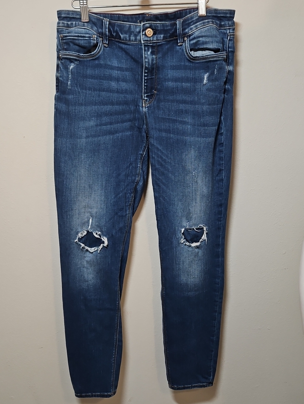 WHBM Sise 10 Women's Dark Blue Distressed Skinny Jeans